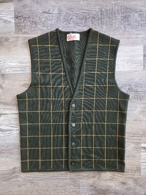 Vicky Men's Dark Green Windowpane Button Front Vest Size Medium
